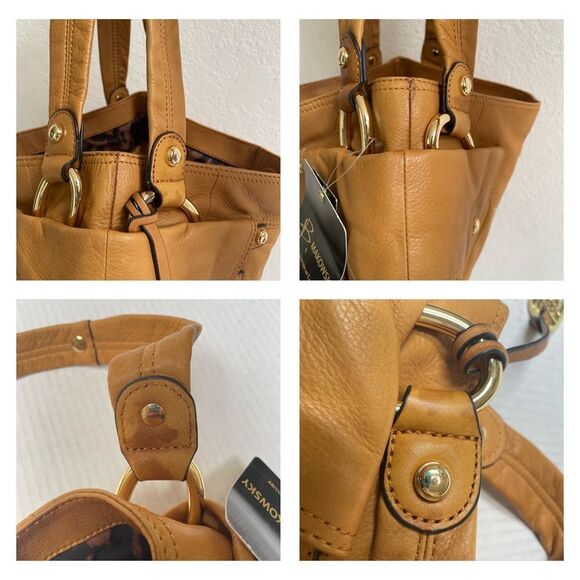 B. Makowsky Tan East West Sadie Pocket Shopper Caramel Leather Shoulder Bag NWT - Picture 11 of 13